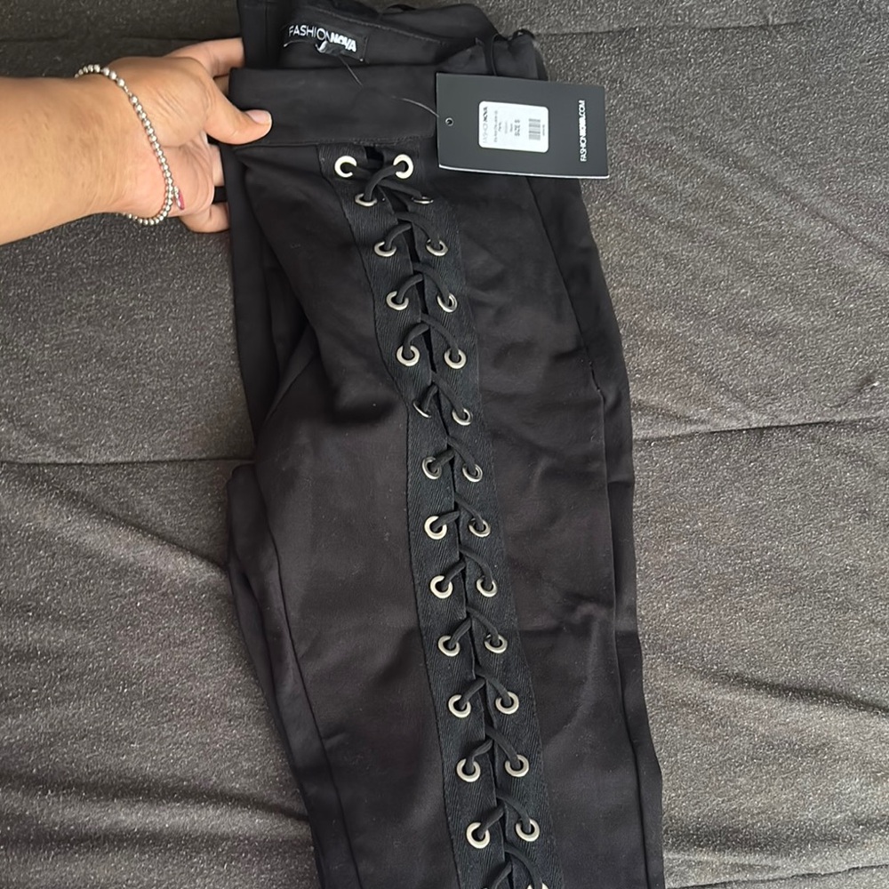 Fashion Nova Black Lace-Up Jeggings